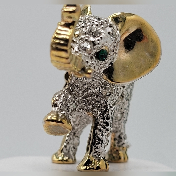 Elephant Rhinestone Green Eye Brooch Gold-tone - Picture 6 of 9